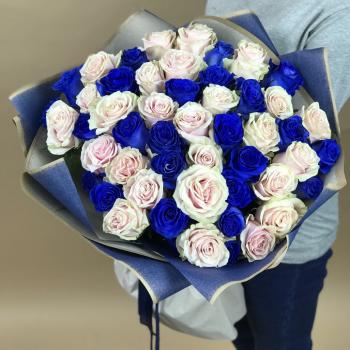 Белая и Синяя Роза 51шт 70см (Эквадор) артикул букета: 14406tlt